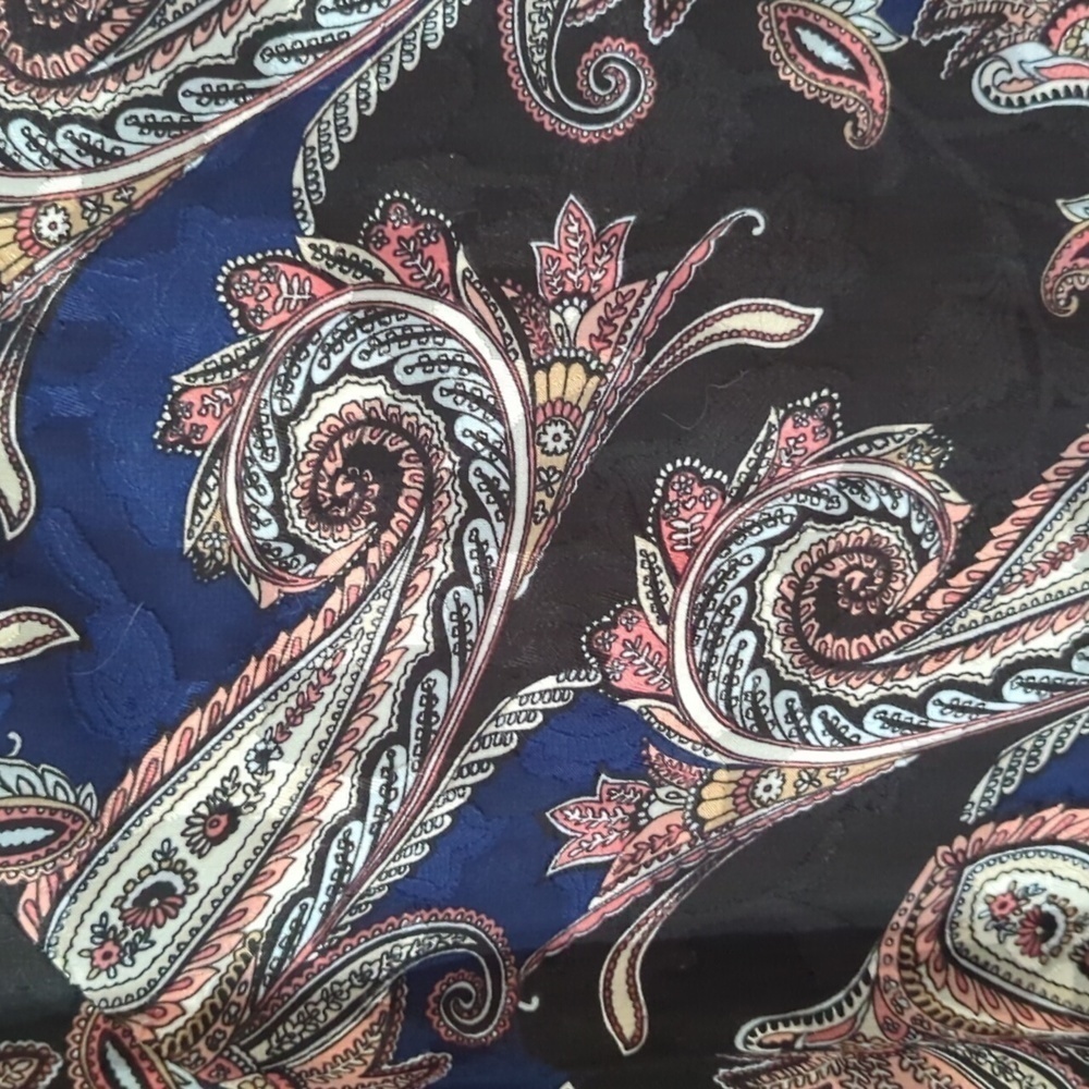 White House Black Market Womens Dress Ruffled Bell Sleeves Paisley Blue Black 8 - Picture 2 of 10